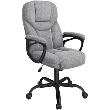 Yaheetech Chaise de Bureau en Tissu avec Dossier Haut Ergonomique Support Lombaire Hauteur Réglable Base en Métal Gris