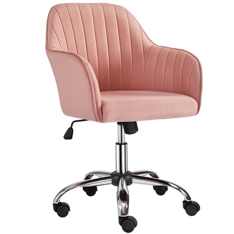 Yaheetech – Chaise de bureau ergonomique à hauteur réglable – Rembourrage en mousse souple – Capacité 136 kg – Dossier et assise en velours rose