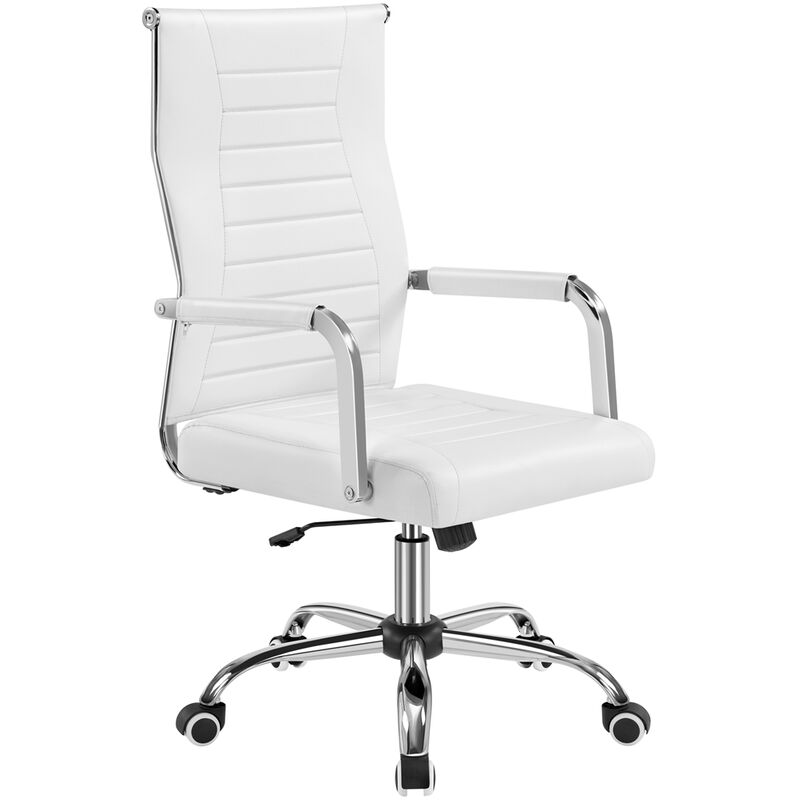 Yaheetech - Chaise de Bureau Ergonomique avec Dossier Haut Inclinable en Similicuir de Bureau à roulettes Hauteur Réglable Blanc