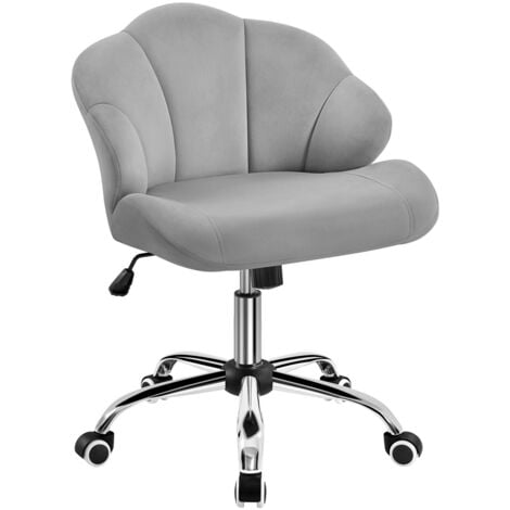 Yaheetech Chaise de Bureau Ergonomique Fauteuil Coquillage avec Dossier en Velours Réglable en Hauteur Chaise Pivotante Fauteuil Maquillage pour Bureau, Salon, Chambre Charge 136kg Gris Clair/Velours