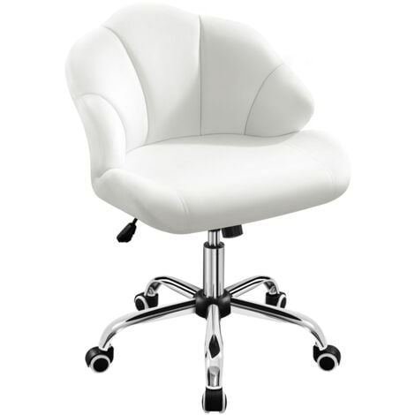 Yaheetech Chaise de Bureau Ergonomique Fauteuil Coquillage avec Dossier en Velours Réglable en Hauteur Chaise Pivotante Fauteuil Maquillage pour Bureau, Salon, Chambre Charge 136kg Blanc/Velours