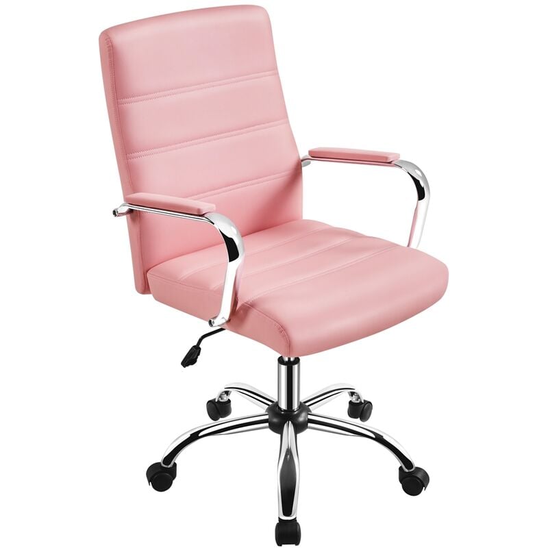 Yaheetech - Fauteuil de Bureau Similicuir Chaise de Bureau Erconomique Hauteur Réglable Inclinable avec Dossier Rembourré Rose