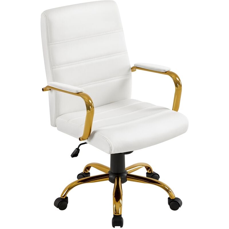 Yaheetech - Fauteuil de Bureau Similicuir Chaise de Bureau Erconomique Hauteur Réglable Inclinable avec Dossier Rembourré Or Blanche