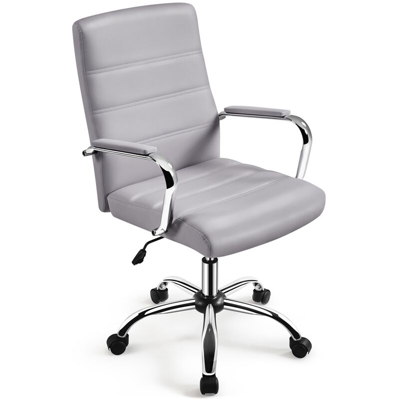 Fauteuil de Bureau Similicuir Chaise de Bureau Erconomique Hauteur Réglable Inclinable avec Dossier Rembourré Gris clair - Yaheetech