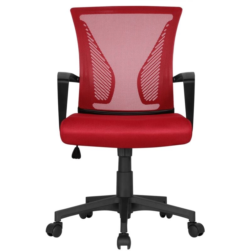 Yaheetech Chaise de Bureau à Roulettes Pivotante Fauteuil pour Ordinateur en Maille Mesh Hauteur Réglable Incliable Ergonomique Rouge