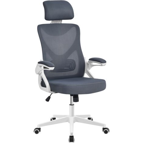 Yaheetech – Chaise de bureau ergonomique réglable – Dossier en maille – Accoudoirs rembourrés – Hauteur d'assise 45-55 cm – Charge maximale 136 kg – Blanc/Gris