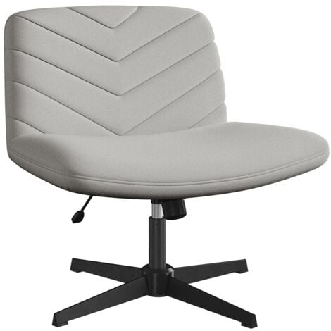 Yaheetech Chaise de Bureau Ergonomique sans Accoudoirs Fauteuil Pivotant avec Large Assise sans roulettes Réglable en Hauteur Bureau Chambre Tissu Effet Lin Gris Clair