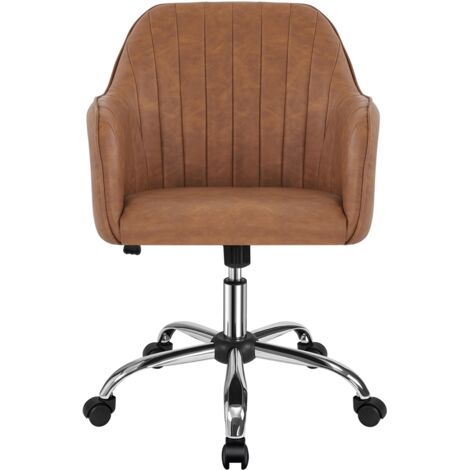Yaheetech – Chaise de bureau pivotante 360° en simili cuir marron rustique – Dossier ergonomique – Hauteur d'assise réglable 46-55,5 cm – Capacité 136 kg