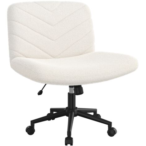 Yaheetech – Chaise de bureau pivotante en tissu bouclette – Large assise 66x50cm – Hauteur réglable 49-58,5cm – Pour bureau et chambre – Ivoire