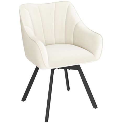 Yaheetech Chaise de Salle à Manger Rotative avec Dossier et Accoudoirs, Chaise de Cuisine Roulante Assise en Velours et Pieds en Métal, Beige