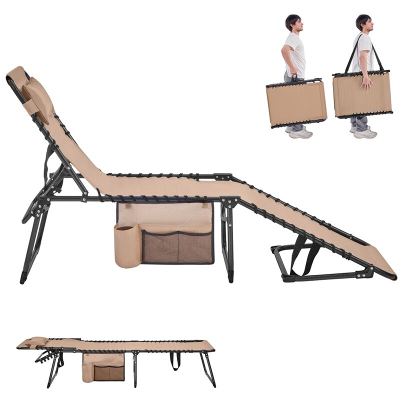 Yaheetech - Chaise Longue Bain de Soleil Transat Jardin Exterieur avec Poche Latérale en Polyester 600D Résistant Lit de Camping pour Plage, Piscine,