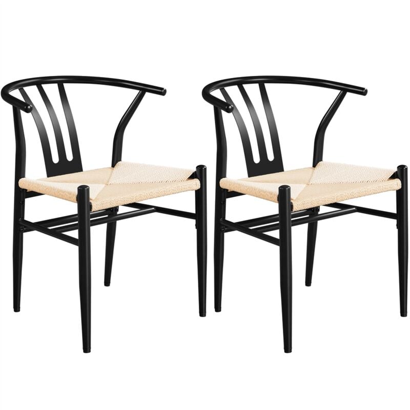 Yaheetech - Chaises de Salle à Manger Lot de 2 Siège en Corde Design Ergonomique Chaises de Cuisine Cadre en Métal Chaises Tressées Vintages Dossier