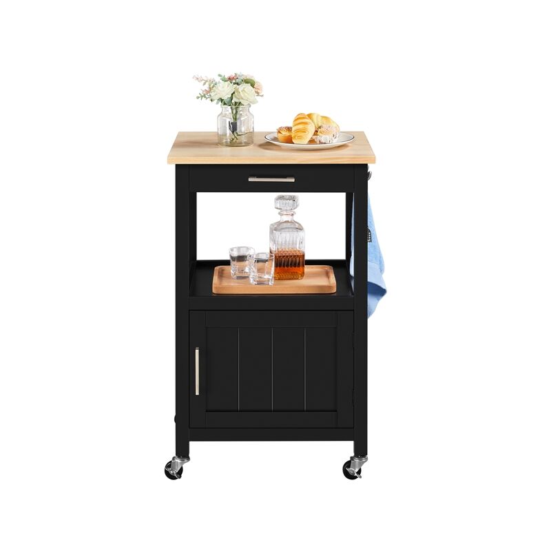 Yaheetech - Chariot de Service à roulettes Desserte Meuble Rangement Cuisine avec 1 Tiroir/3 Crochets/1 Placard/1 Compartiment Ouvert 55 x 45 x 89 cm