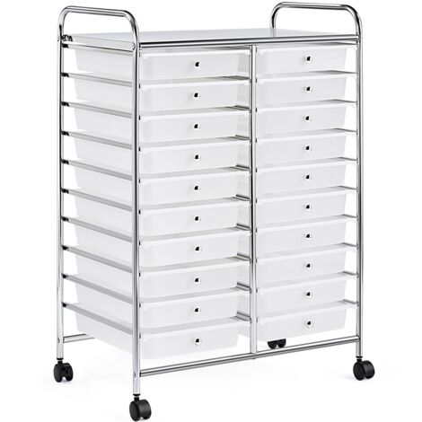 Yaheetech – Chariot de rangement à roulettes 20 tiroirs – Dimensions 62,5 x 36 x 91 cm – Structure métal robuste – Capacité 5 kg par tiroir