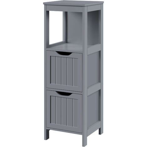 Yaheetech – Colonne de salle de bain 30 x 30 x 89 cm – 2 tiroirs et 1 étagère – MDF gris foncé – Kit anti-bascule inclus – Rangement compact