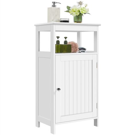Yaheetech – Colonne de salle de bain avec 1 porte et 1 étagère ouverte – Dimensions 45 × 30 × 83,5 cm – MDF blanc – Installation facile avec charnières robustes