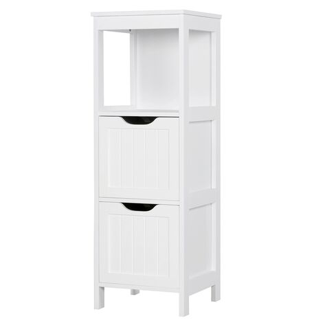 Yaheetech – Colonne de salle de bain blanche 30x30x89cm – 2 tiroirs – Compartiment ouvert – MDF résistant à l'eau – Kit anti-bascule inclus