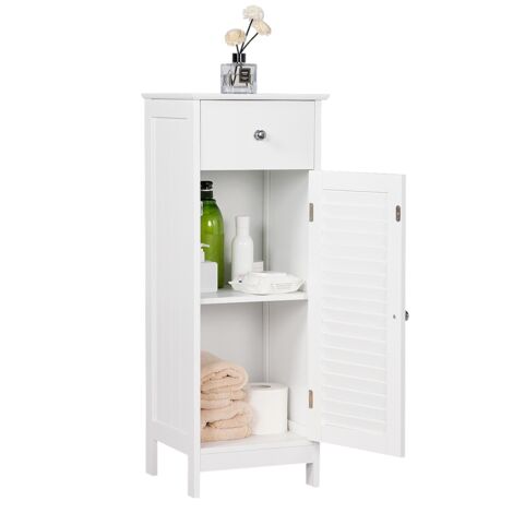 Yaheetech – Colonne de salle de bain blanche 32x30x87 cm – 1 tiroir et 2 placards – MDF résistant aux éclaboussures – Kit anti-basculement inclus
