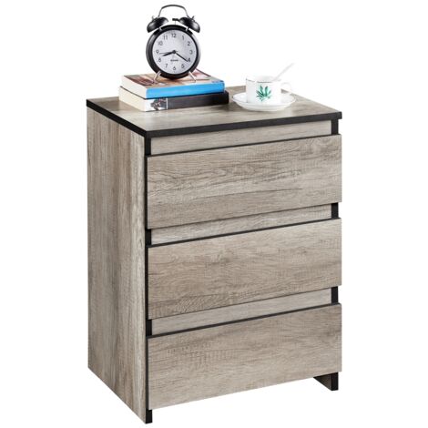 Yaheetech Comodino Camera da Letto Cassettiera da Letto Armadietto con 3 Cassetti Mobile Mobiletto Moderno Tavolino Lato in Legno MDF per Soggiorno Grigio