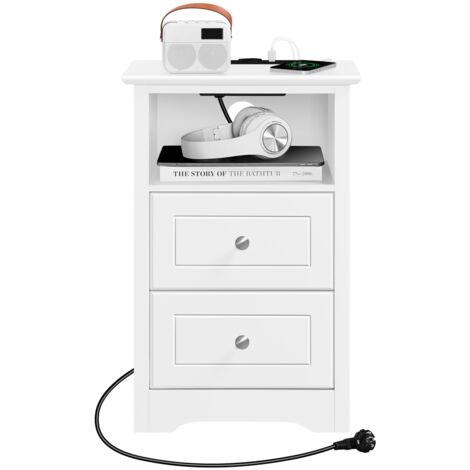 Yaheetech Comodino Camera da Letto con Stazione di Ricarica 2 Porte USB e 2 Prese AC Comodino Smart con 2 Cassetti e Scomparto Tavolino Laterale da Divano per Soggiorno (1)