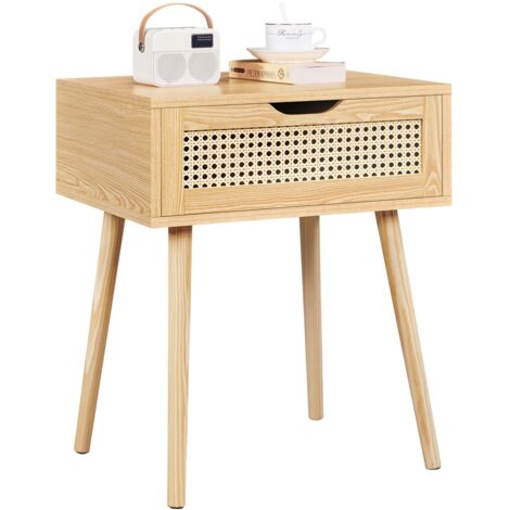 Yaheetech Comodino da Camera da Letto Comodinio con Cassetto in Rattan Comodino da Notte Stile Scandinavo Organizzatore da Letto Moderno Tavolino da Salotto in Legno 48,5 x 41 x 57,5 cm Marrone Chiaro