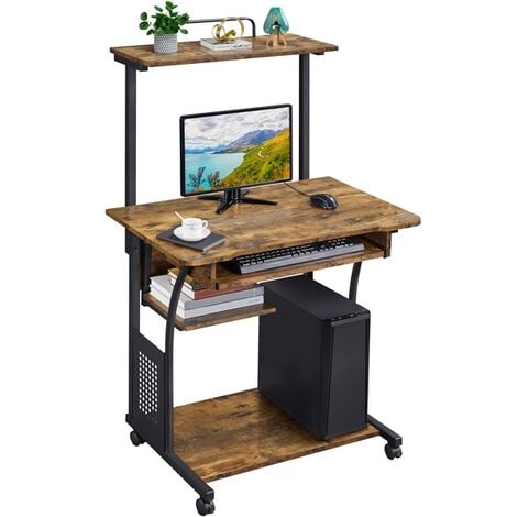 Dripex Computertisch mit Rollen Z-förmiger Schreibtisch, Mobiler  Laptoptisch mit Regalen für kleine Räume, Home Office