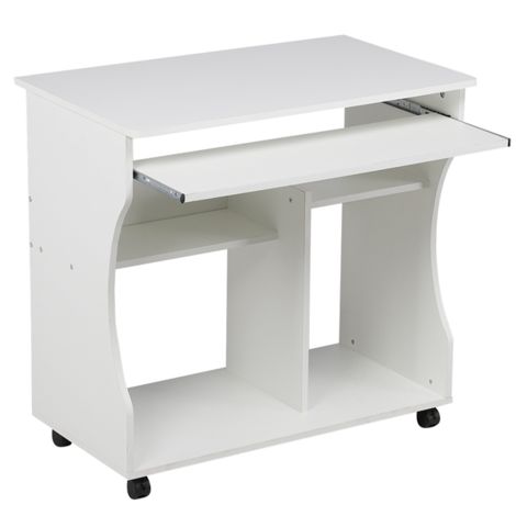   Computertisch Schreibtisch PC-Tisch Laptoptisch mit 4 Ablagefächen, Weiß