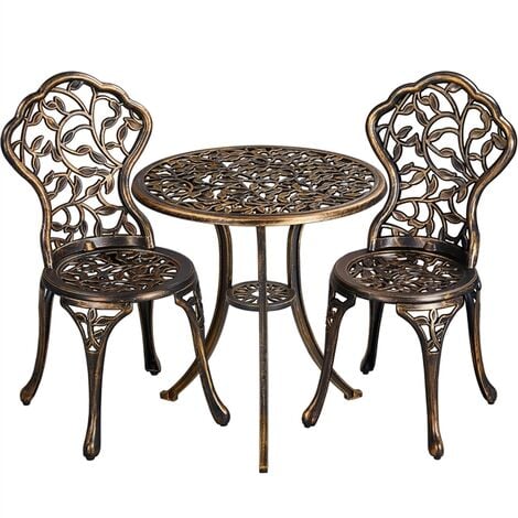 Yaheetech Conjunto de 1 Mesa y 2 Sillas Exterior de Jardín Muebles de Aluminio para Jardín Balcón Terraza Juego de Muebles de 3 Piezas Bronce
