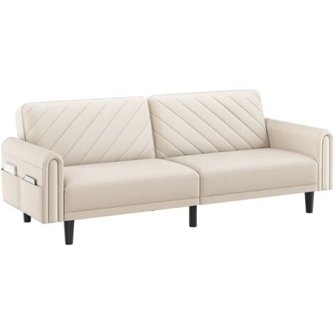 Yaheetech Convertible Sofa Bed, Fabric 3-Seater Sofa Bed for Limited Space/Small Apartments, Beige