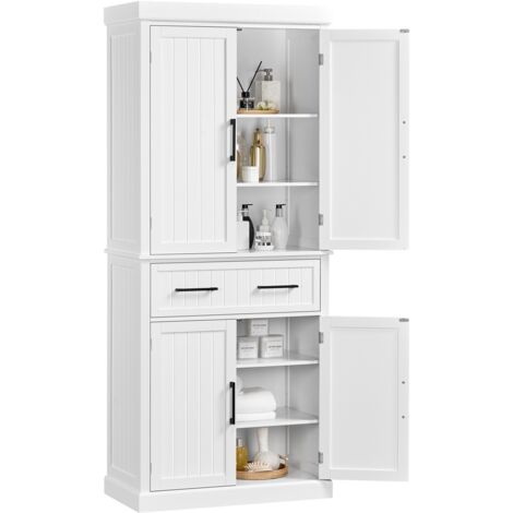 Yaheetech Credenza da Cucina Compatta, Mobile Dispensa Alto Multiuso, Armadio da Soggiorno Bagno in Legno con 3 Ripiani Regolabili e 1 Cassetto 76,5 × 40,5 × 183,5 cm (Bianco)
