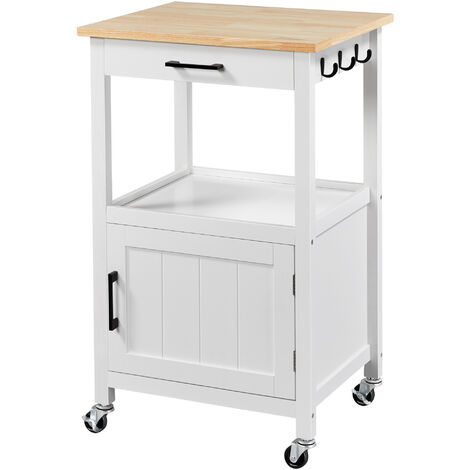 Yaheetech – Desserte de cuisine en bois MDF et pin 55x45x89cm – Chariot roulant avec tiroir et armoire – 4 rouleaux rotatifs 360°