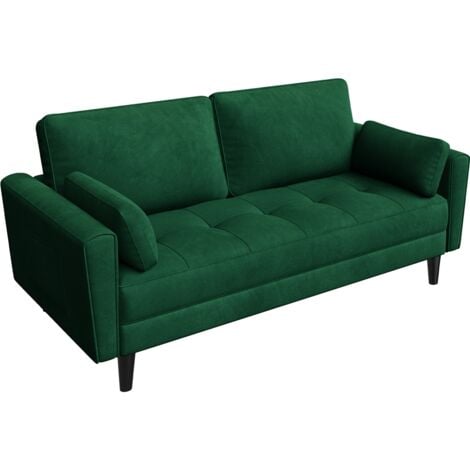 Yaheetech Divano a 2 Posti Imbottito Divanetto da Salotto Moderno con 2 Poccoli Cuscini e Tasche Laterali Sofa Moderno per Soggiorno Camera da Letto Verde