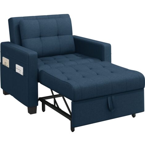 Yaheetech Divano Letto 3 in 1 Imbottito Divano Singolo con Schienale Regolabile Divano a 1 Posto per Soggiorno Camera da Letto Poltrona Pieghevole Ufficio Appartamento Blu