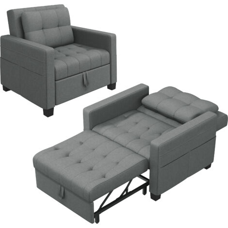 Yaheetech Divano Letto 3 in 1 Imbottito Divano Singolo con Schienale Regolabile Divano a 1 Posto per Soggiorno Camera da Letto Poltrona Pieghevole Ufficio Appartamento Grigio Chiaro