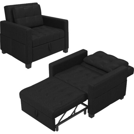 Yaheetech Divano Letto 3 in 1 Imbottito Divano Singolo con Schienale Regolabile Divano a 1 Posto per Soggiorno Camera da Letto Poltrona Pieghevole Ufficio Appartamento Nero