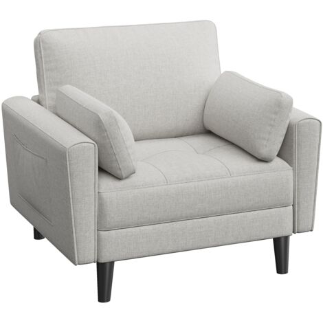 Yaheetech Divano Singolo da Salotto Divanetto Moderno con Cuscini Schienale Divano a 1 Posto in Tessuto Poltrona da Soggoirno con Braccioli 102,5 × 75 × 85,5 cm Greige/Tela