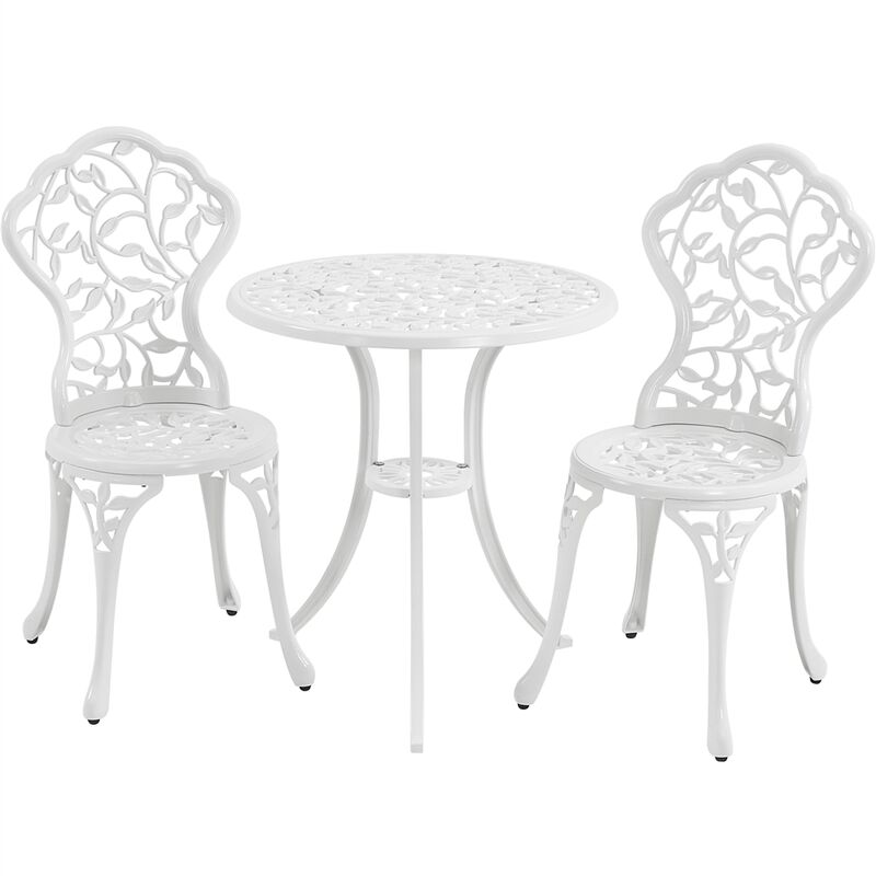 Yaheetech - Ensemble de Bistrot en Métal 3 Pièces Set Bistrot Design Vintage Feuillage Table de Jardin et 2 Chaises pour Terrasse Véranda Balcon