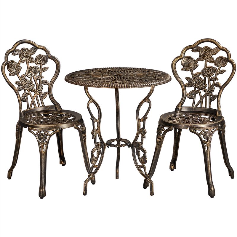 Ensemble de Table et Chaise Salon de Jardin Balcon Kit de Bistro 2 Chaise 1 Table en Alliage Aluminium Bronze - Yaheetech