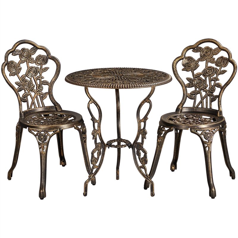 Yaheetech - Ensemble de Bistrot 3 Pièces Table de Jardin et 2 Chaises en Métal avec Trou de Parasol Set Bistrot pour Terrasse Véranda Balcon Porche
