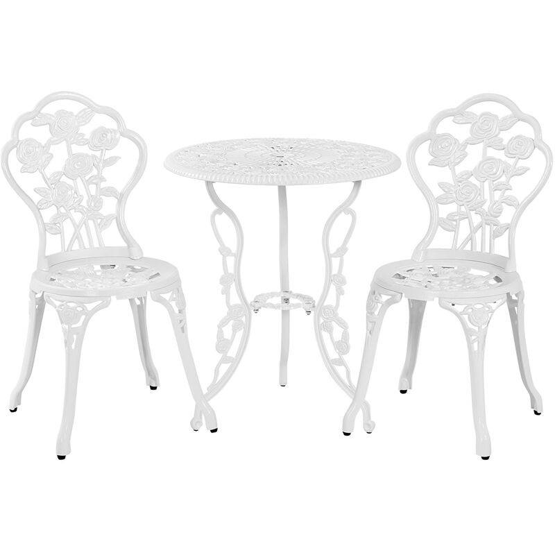 Yaheetech - Ensemble de Bistrot 3 Pièces Table de Jardin et 2 Chaises en Métal avec Trou de Parasol Set Bistrot pour Terrasse Véranda Balcon Porche