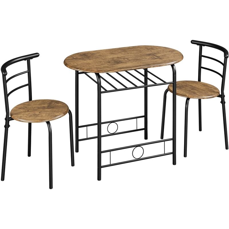 Yaheetech - Ensemble Table de Salle à Manger Ronde avec 2 Chaises en Bois mdf et en Métal Ensemble de Meubles 3 Pièces avec Porte-Bouteilles pour
