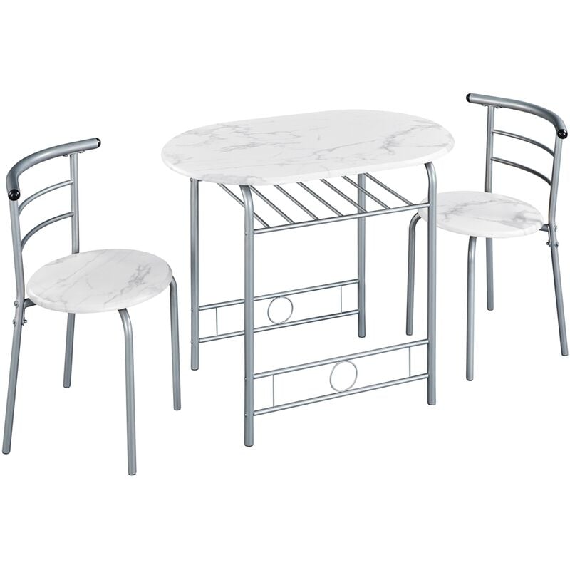 Yaheetech - Ensemble Table de Salle à Manger Ronde avec 2 Chaises en Bois mdf et en Métal Ensemble de Meubles 3 Pièces avec Porte-Bouteilles pour