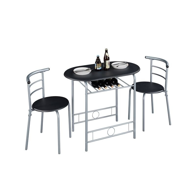 Yaheetech - Ensemble Table à Manger Ronde avec 2 Chaises en Bois mdf et en Métal Ensemble de Meubles 3 pièces avec Porte-Bouteilles pour Petit