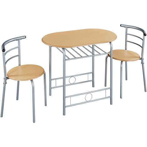 Yaheetech – Ensemble table ronde 90 cm avec 2 chaises en bois MDF et métal – Porte-bouteilles intégré – Compact pour petits espaces – Style néo-rétro