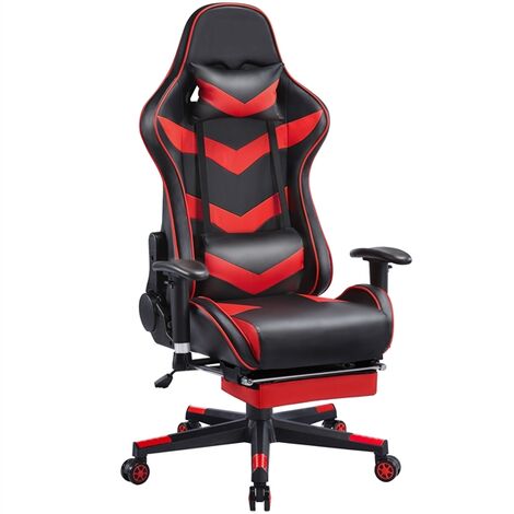 Yaheetech Ergonomic Gaming Chair Swivel Reclining Racing Chair Computer PC Gaming Chair with Footrest Adjustable Height and Armrests Video Game Chair, Black/Red