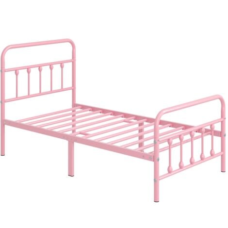 Yaheetech Estructura de Cama de Plataforma Rosa 90x200cm para Dormitorio Cama Hierro Resistente Espacio Inferior de 32cm Rosa