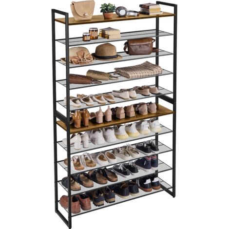 Yaheetech Étagère à Chaussures Empilable en Métal à 10 Niveaux Range-Chaussures Modulable 2 en 1 Grande Capacité de 50 Paires Étagère de Rangement pour Entrée 100 × 28,5 × 166,5 cm Brun Rustique