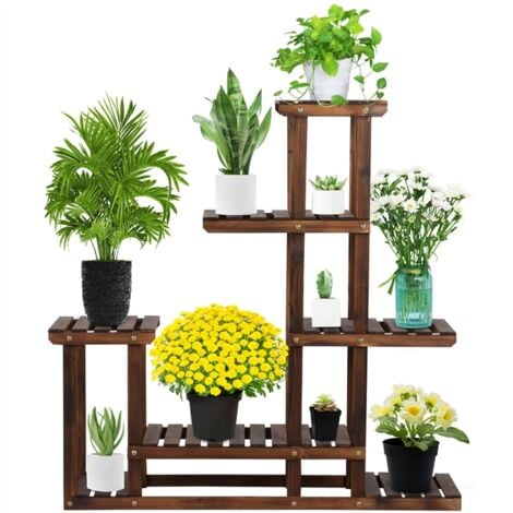 Yaheetech Étagère à Fleurs en Bois Porte Pots de Plante avec 7 Tablettes Escalier Présentoire de Jardin Balcon Terrasse Salon 97 x 25 x 96 cm