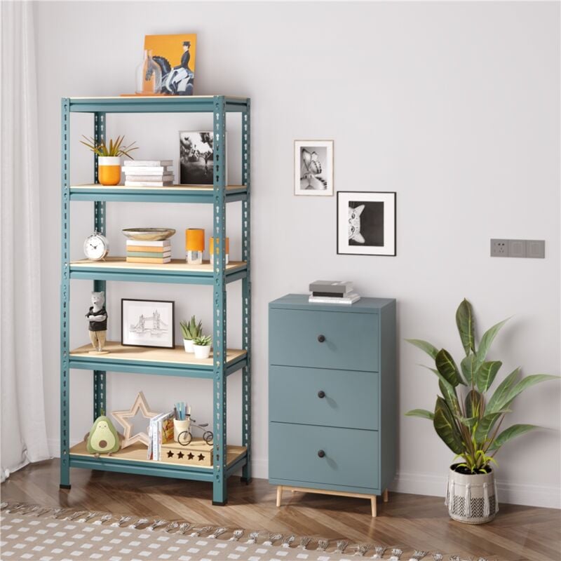 Etagères de Rangement 150 x 70 x 30 cm Étagère Metallique Atelier/Garage/Cuisine Charge Lourde 150 kg par Niveau sans Boulons Neptune Bleu - Yaheetech