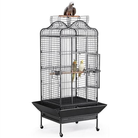 Yaheetech Extra Large Rolling Metal Bird Cage with Stand Playtop,160cm High, Black - black